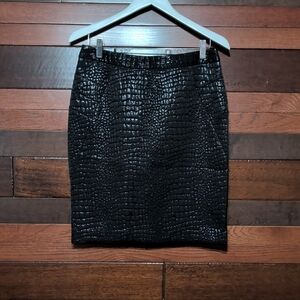 Worthington Black Crocodile-Embossed Pencil Skirt